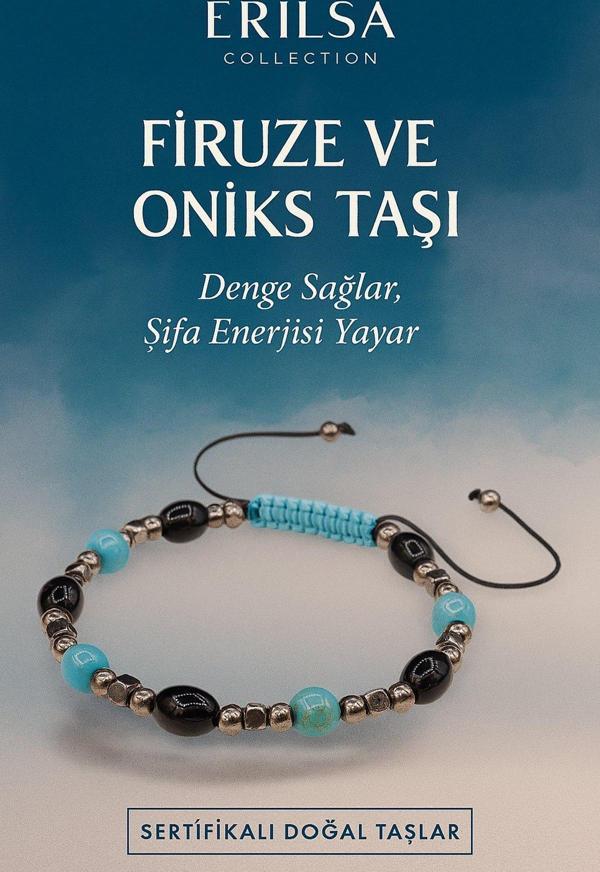 Sertifikalı Firuze ve Oniks Taşı Bileklik – Dengeleyici Şifa Enerjisiyle Özel Tasarım - Image 1