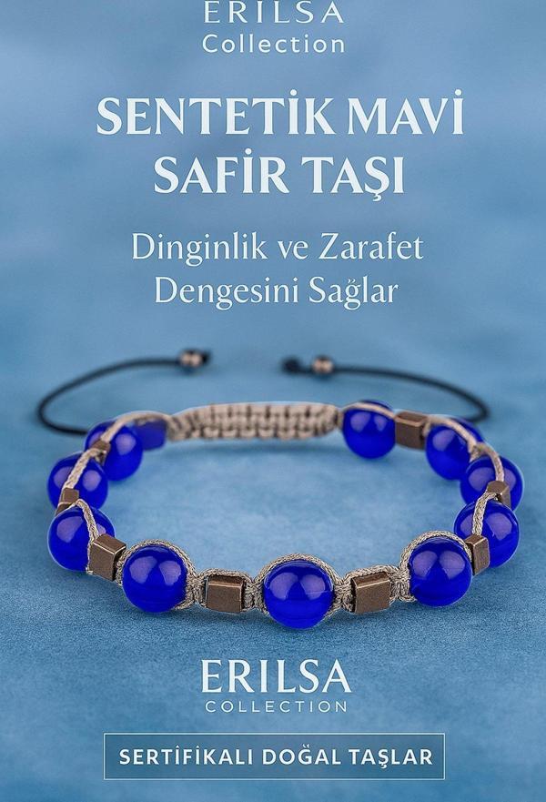 Sertifikalı Sentetik Mavi Safir Taşı Bileklik – Dinginlik ve Zarafet Enerjisi - Image 1