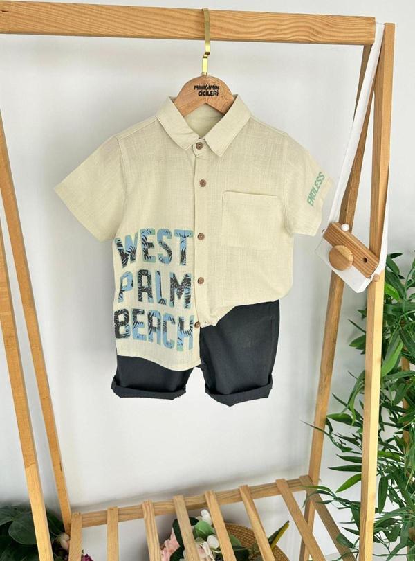 Miniğimin Cicileri West Palm Beach Baskılı Erkek Çocuk Gömlekli Şortlu Takım - Yeşil - Image 1