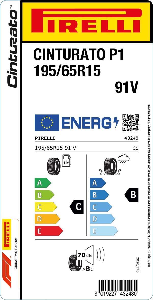 Pirelli 195/65R15 91V Cınturato P1 C-B-70 Oto Yaz Lastiği (Üretim Yılı: 2024) - Image 1