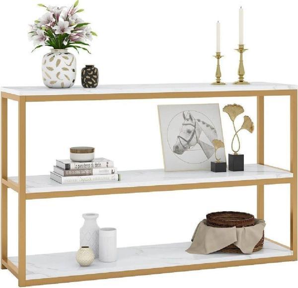 Tolia Home Gold Renk Metal Iskeletli 3 Katlı Dresuar Ve Konsol Tv Sehpası - Image 1
