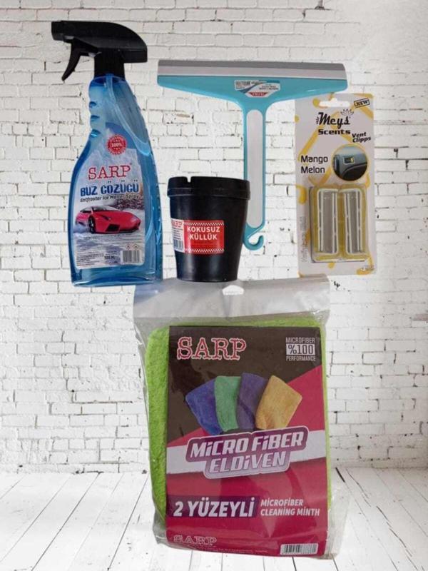 Sarp Oto Bakım Seti Buz Çözücü,Mikro Fiber Eldiven, Oto Küllük,Oto Kokusu,Camsil Plastik 20Cm - Image 1