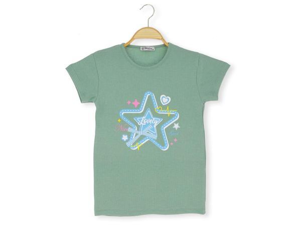YILDIZ LOVE BASKILI 36/1 İNTERLOK KIZ TSHIRT Yeşil - Image 1