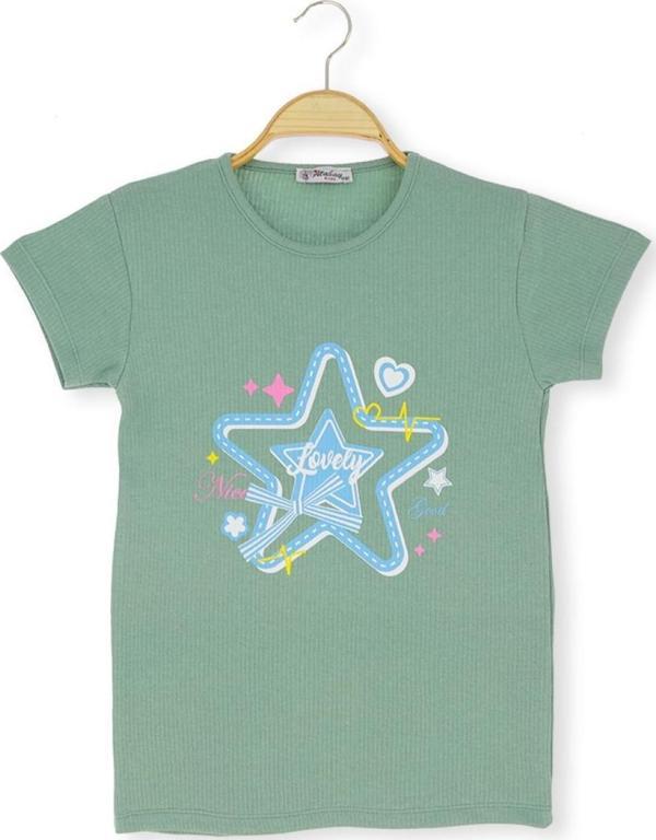 YILDIZ LOVE BASKILI 36/1 İNTERLOK KIZ TSHIRT Yeşil - Image 1
