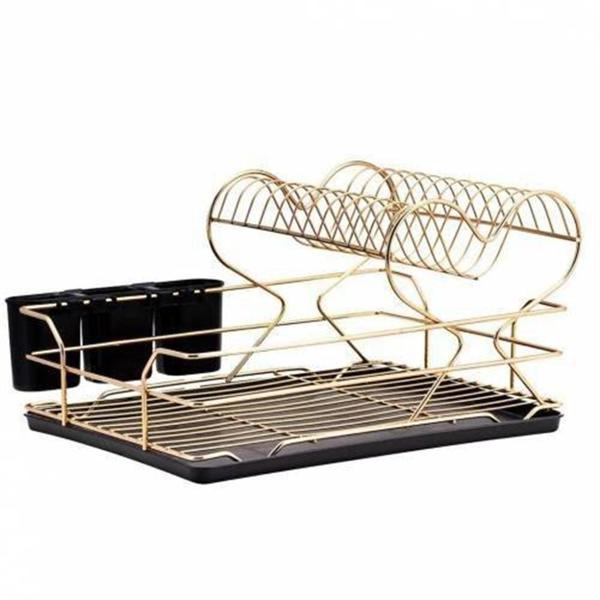 Kalpli Metal Bulaşıklık Tabaklık Bulaşık Kurutma Sepeti Gold Bulaşık Kurutmalık - Image 1