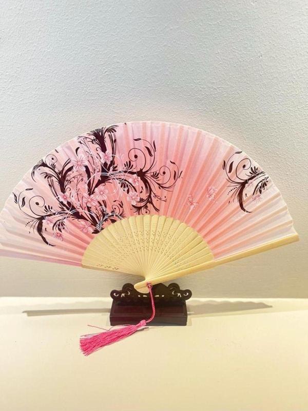 - Pembe Bambu Yelpaze Şık Hediyelik Doğal Serinletici Yelpaze - Image 1