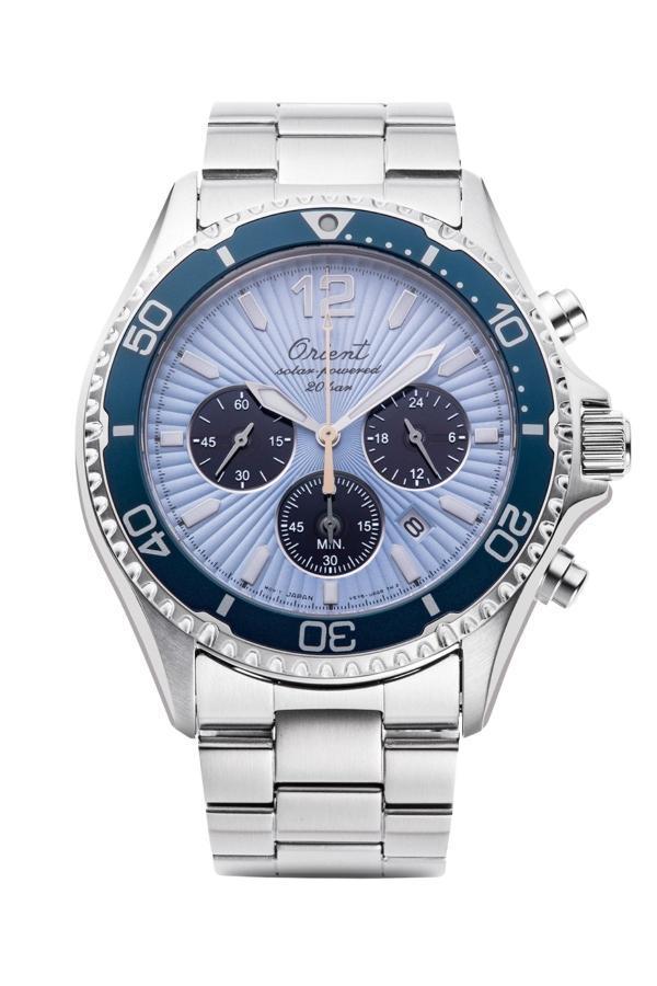 Orient Mako Chronograph Solar RA-TX0210L10B Çelik Gri Mavi Kadran 20 ATM 43 mm Erkek Kol Saati  - Image 1