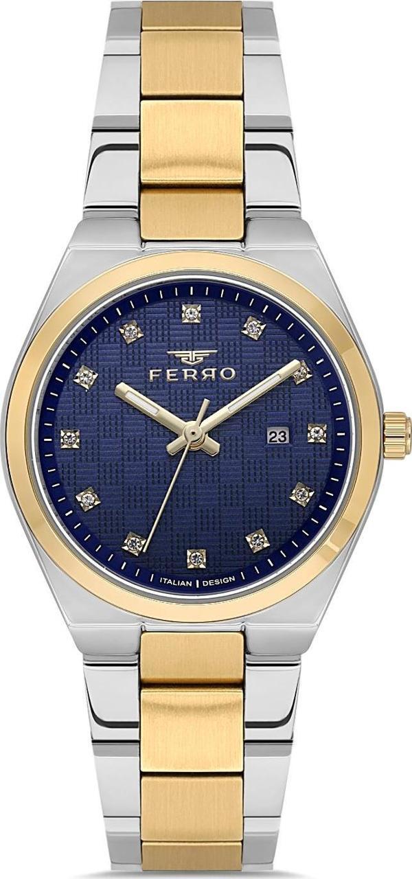 Ferro FL21631AWT-D3 Quartz Çelik Altın/Gri Lacivert Kadran 32 mm Kadın Kol Saati - Image 1