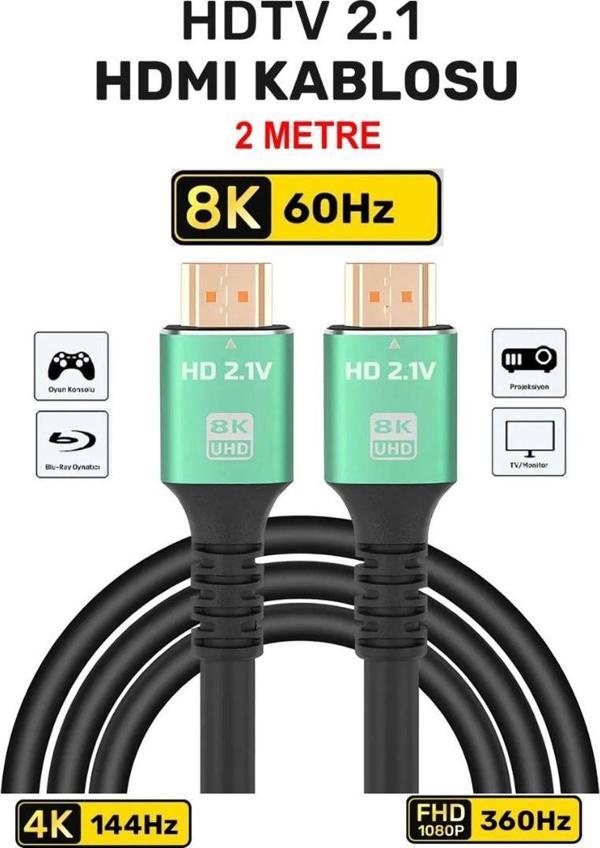 HDMI 2.1 Kablo 8K Ultra Hdtv 2 Metre, 8k 60Hz, 4K 120Hz, 7680P Hdr 2.1V 48GBS Görüntü Kablosu - Image 1