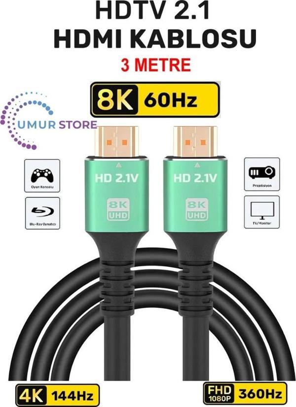 HDMI 2.1 Kablo 8K Ultra Hdtv 3 Metre, 8k 60Hz, 4K 120Hz, 7680P Hdr 2.1V 48GBS Görüntü Kablosu - Image 1