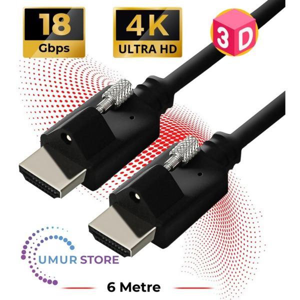 Vidalı HDMI 2.0 4K Ultra Hd 60 Hz Ses ve Görüntü Aktarım Kablosu 6 Metre - Image 1