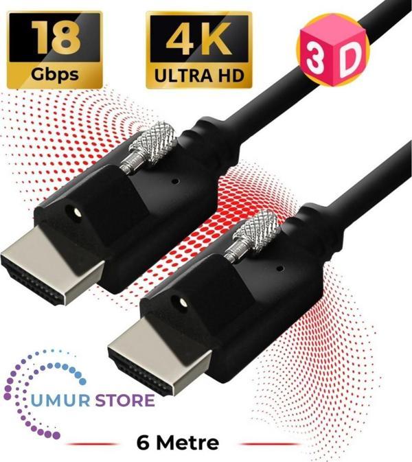 Vidalı HDMI 2.0 4K Ultra Hd 60 Hz Ses ve Görüntü Aktarım Kablosu 6 Metre - Image 1