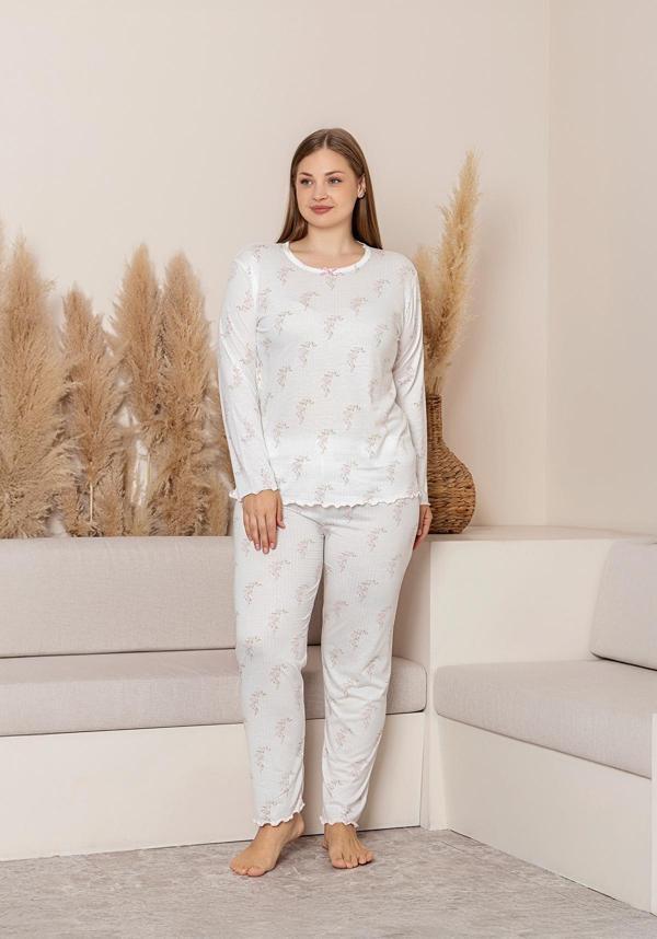 Uzun Kollu Büyük Beden Kadın Pijama Takımı- Çiçek Desenli Pijama - Pinterest Basic Kadın  Pijama  - Image 1