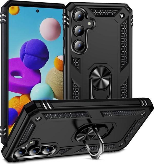 Samsung Galaxy A35 Uyumlu Kamera Korumalı Standlı Yüzüklü Tank Kılıf - Image 1