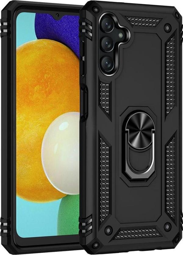 Samsung Galaxy A13 5G Uyumlu Kamera Korumalı Standlı Yüzüklü Tank Kılıf - Image 1