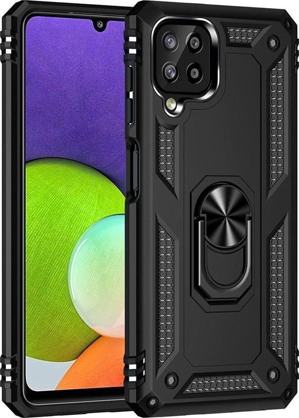 Samsung Galaxy A22 4G Uyumlu Kamera Korumalı Standlı Yüzüklü Tank Kılıf - Image 1