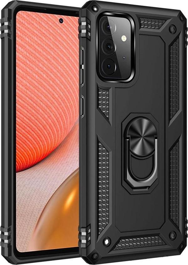 Samsung Galaxy A72 Uyumlu Kamera Korumalı Standlı Yüzüklü Tank Kılıf - Image 1