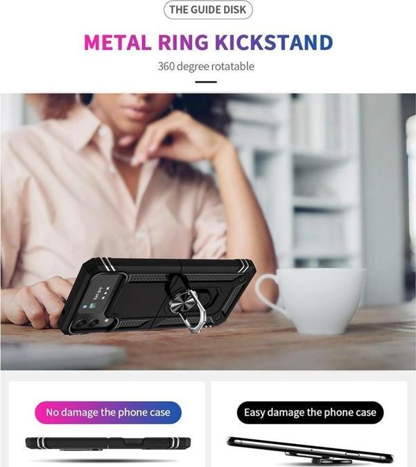 Samsung Galaxy Z Flip 4 Uyumlu Kamera Korumalı Standlı Yüzüklü Tank Kılıf - Image 1