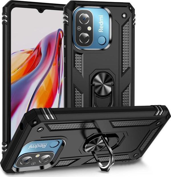 Xiaomi Redmi 12C Uyumlu Kamera Korumalı Standlı Yüzüklü Tank Kılıf - Image 1