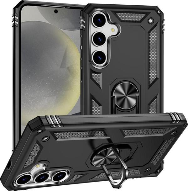 Samsung Galaxy S25 Uyumlu Kamera Korumalı Standlı Yüzüklü Tank Kılıf - Image 1
