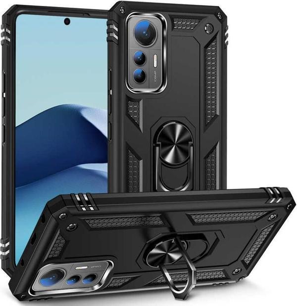 Xiaomi Mi 12 Lite Uyumlu Kamera Korumalı Standlı Yüzüklü Tank Kılıf - Image 1