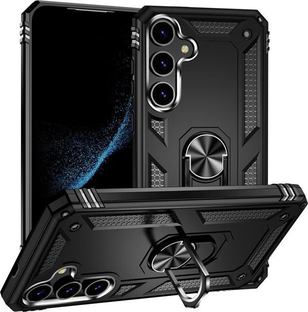 Samsung Galaxy S24 Plus Uyumlu Kamera Korumalı Standlı Yüzüklü Tank Kılıf - Image 1