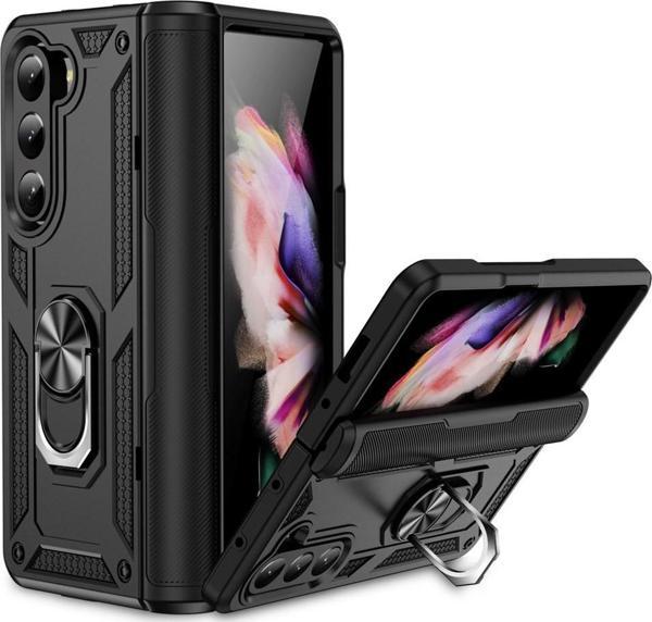 Samsung Galaxy Z Fold 5 Uyumlu Kamera Korumalı Standlı Yüzüklü Tank Kılıf - Image 1