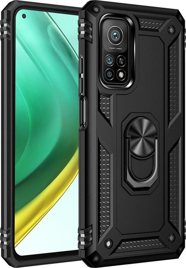 Xiaomi Mi 10T Pro 5G Uyumlu Kamera Korumalı Standlı Yüzüklü Tank Kılıf - Image 1