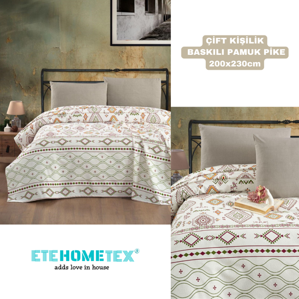 ETEHOMETEX ÇİFT KİŞİLİK BASKILI PAMUK PİKE ANATOLİA BEJ 8696474231844 - Image 1