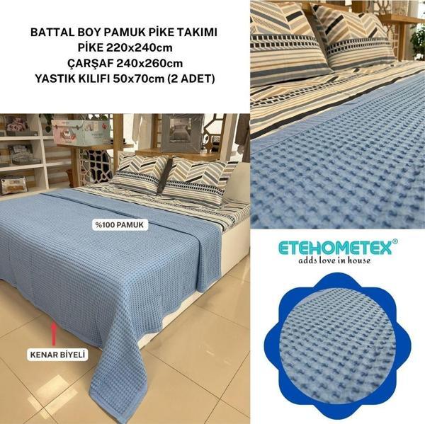 ETEHOMETEX ÇİFT KİŞİLİK HAVUZLU PİKE TAKIMI MAVİ 8696474231882 - Image 1