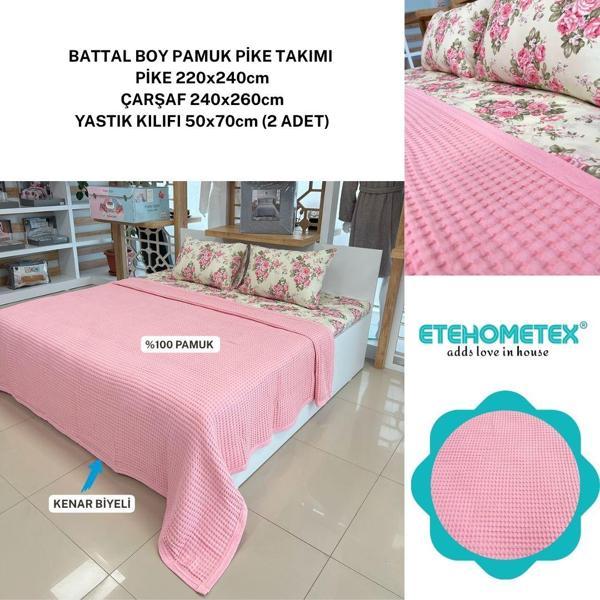 ETEHOMETEX ÇİFT KİŞİLİK HAVUZLU PİKE TAKIMI PEMBE 8696474231885 - Image 1