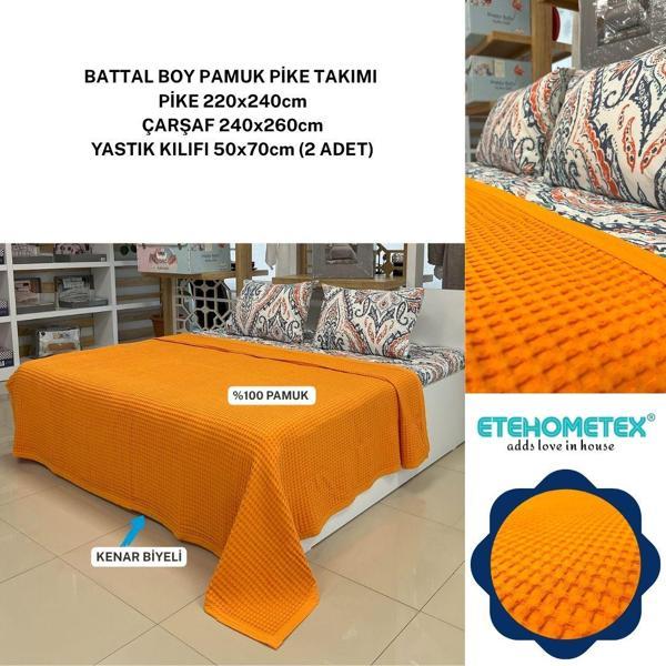 ETEHOMETEX ÇİFT KİŞİLİK HAVUZLU PİKE TAKIMI TURUNCU 8696474231884 - Image 1