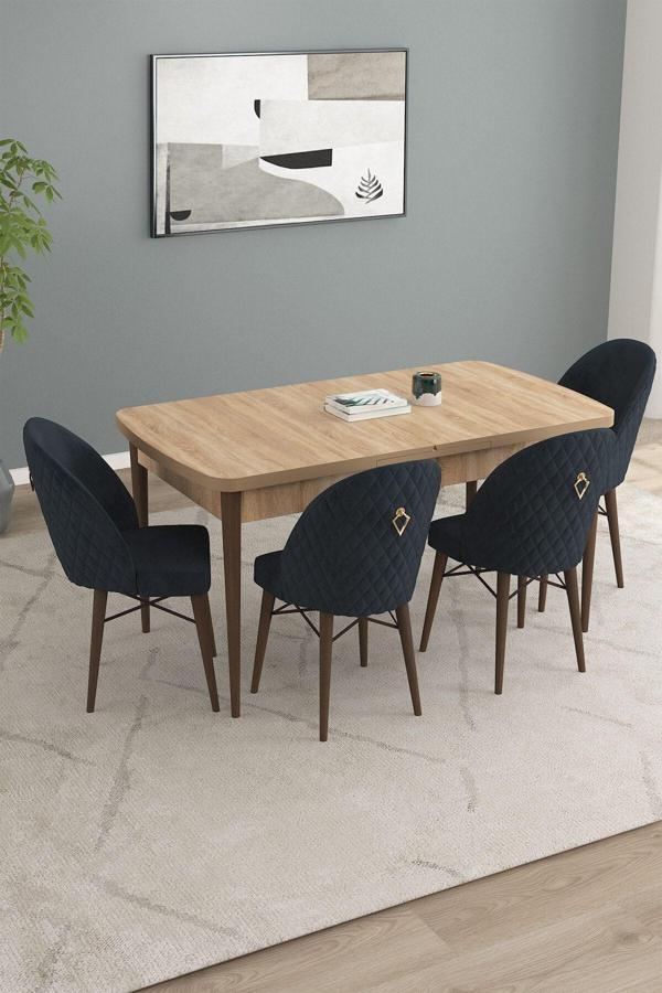 Calvin Meşe Desen 80x132 Açılabilir Mdf Masa Yemek Odası Takımı, Mutfak Takımı 4 Adet Sandalye - Image 1