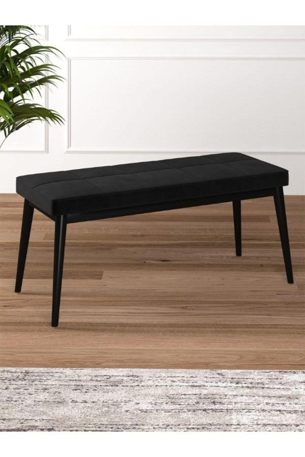 Tina Baby Face Modern Siyah Ahşap Ayak Bench Oturak 90x40, Ayakkabılık Bank, Yatak Ucu Puf - Image 1