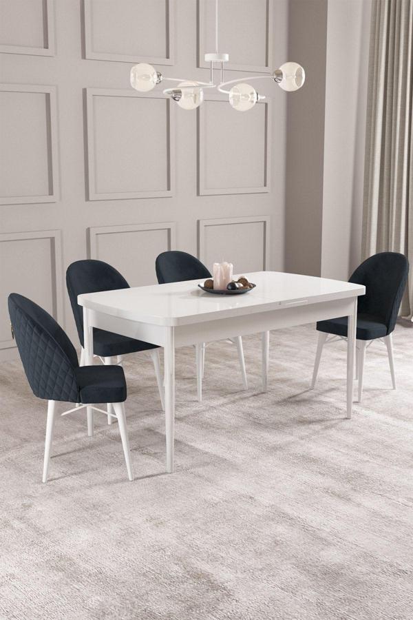 Calvin Beyaz 80x132 Açılabilir Mdf Masa Yemek Odası Takımı, Mutfak Takımı 4 Adet Sandalye - Image 1
