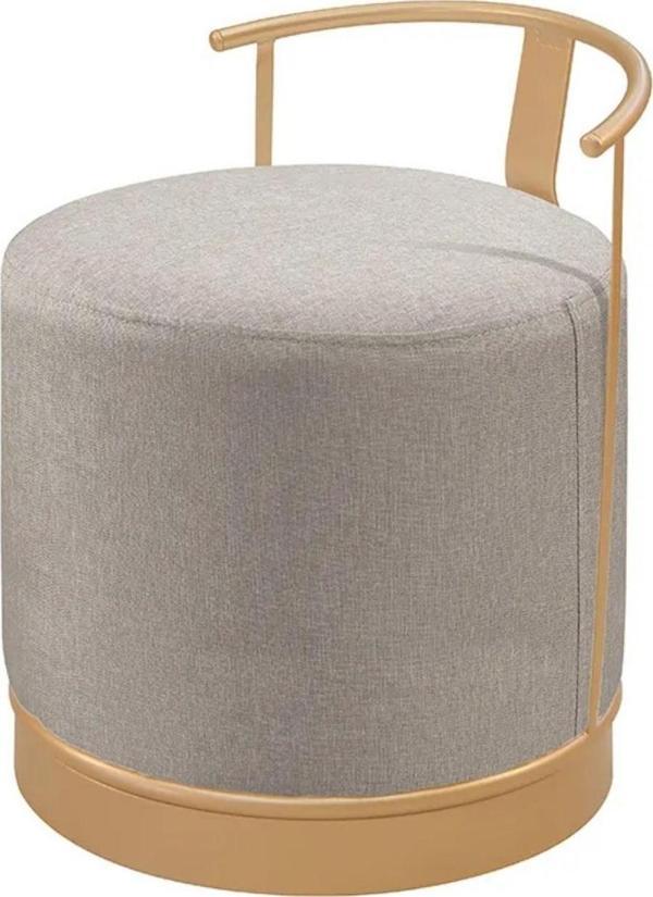 Pufi Puf Gold Metal Çerçeveli  Keten Çok Amaçlı Dekoratif Oturak, Makyaj Oturağı,Montajsız Puf Bench - Image 1