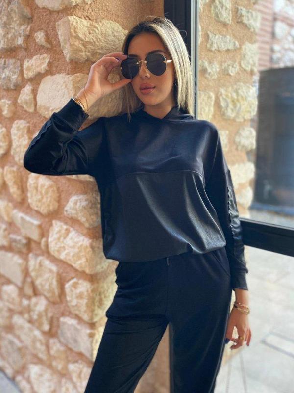 Kadın Uzun Kollu Kapüşonlu Oversize Sweat Ve Pantolon Ikili Takım - Image 1