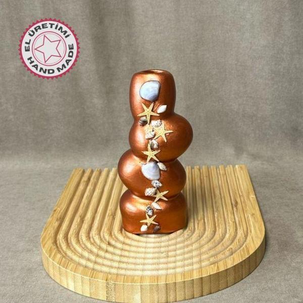 Uretti - Ayşe 7362 6307 El Yapımı Bakır Taş Motifli Dekoratif Biblo / Vazo - 18 x 9 Cm - Image 1