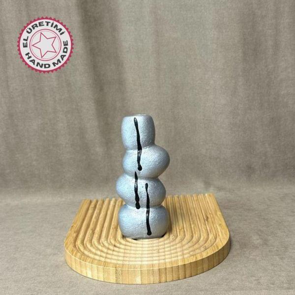 Uretti - Ayşe 7362 4706 El Yapımı Gri Taş Motifli Dekoratif Biblo / Vazo - 18 x 9 Cm - Image 1