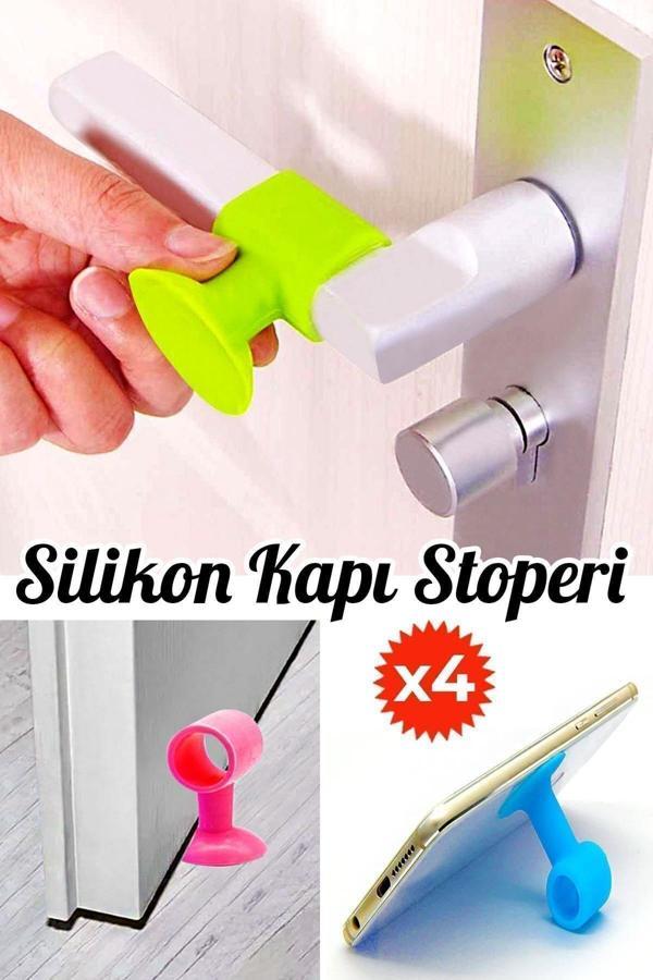 RENKLİ  Vakumlu Kapı Stoperi 4 Adet Kapı Kolu Koruyucu Silikon - Image 1