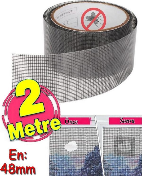 Yapışkanlı Sineklik Yaması Tülü Tamir Bandı Bantı Delik Fiber Tül Yapıştırma Gri 48 mm X 2 Metre - Image 1