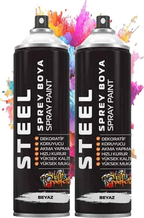 Beyaz Sprey Boya 200 ml 2 Adet Hızlı Kuruyan Profesyonel Ahşap Plastik Demir Metal Cam Porselen Duvar Renkli - Image 1