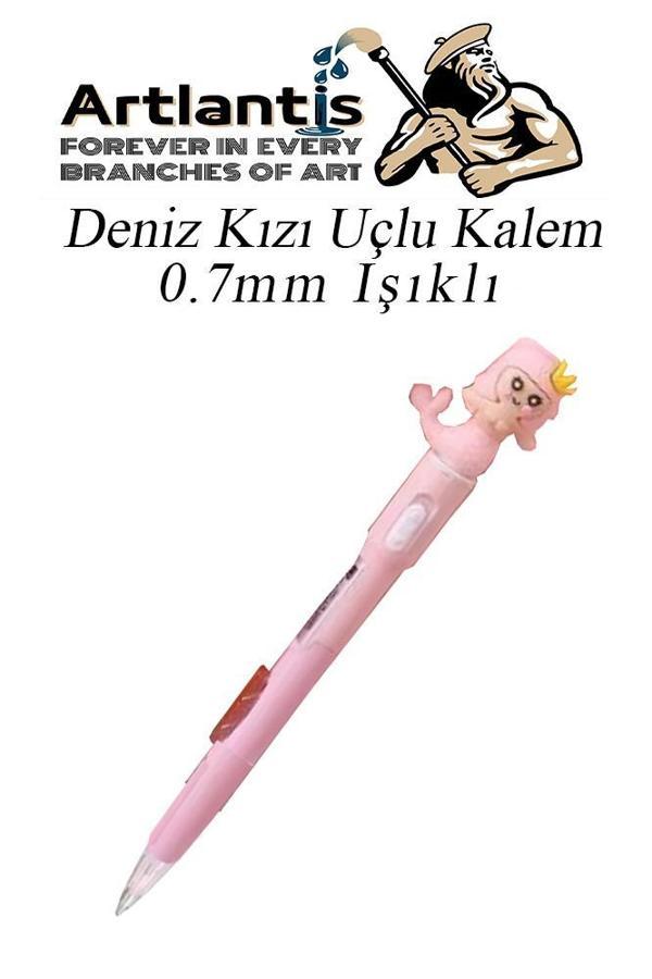 Işıklı Deniz Kızı Uçlu Kalem 0.7 1 Adet Denizkızı Başlıklı Versatil Kalem Süslü Silikonlu Hediyelik Kalem - Image 1