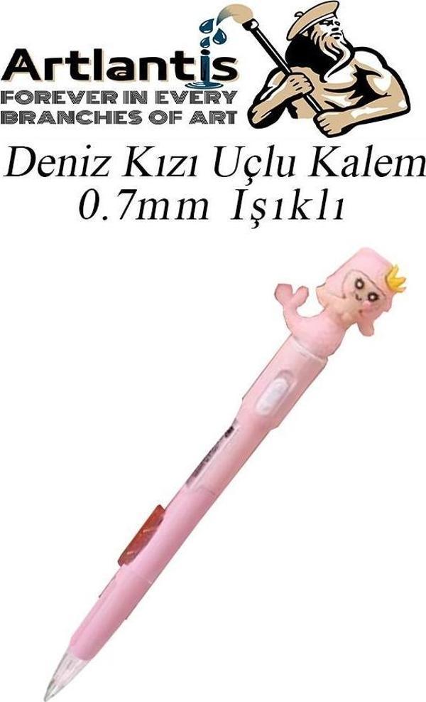 Işıklı Deniz Kızı Uçlu Kalem 0.7 1 Adet Denizkızı Başlıklı Versatil Kalem Süslü Silikonlu Hediyelik Kalem - Image 1
