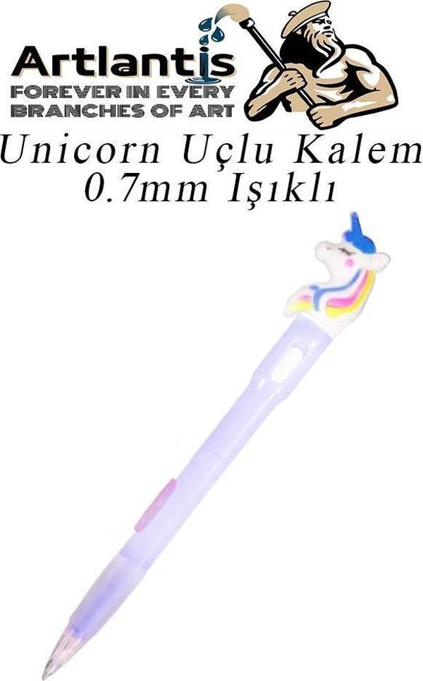 Işıklı Unicorn Uçlu Kalem 0.7 1 Adet Unicorn Başlıklı Versatil Kalem Süslü Silikonlu Hediyelik Kalem - Image 1