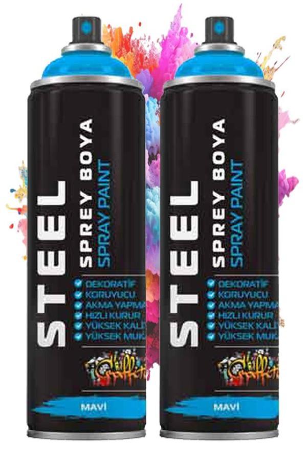 Mavi Sprey Boya 200 ml 2 Adet Hızlı Kuruyan Profesyonel Ahşap Plastik Demir Metal Cam Porselen Duvar Renkli - Image 1