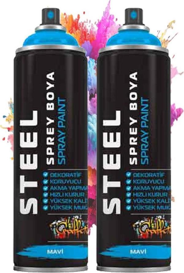 Mavi Sprey Boya 200 ml 2 Adet Hızlı Kuruyan Profesyonel Ahşap Plastik Demir Metal Cam Porselen Duvar Renkli - Image 1