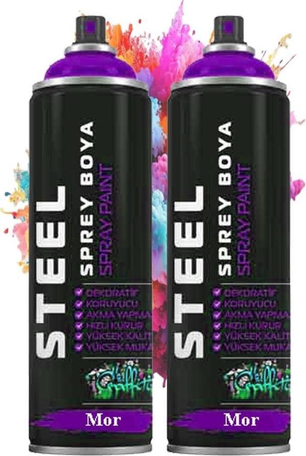 Mor Sprey Boya 200 ml 2 Adet Hızlı Kuruyan Profesyonel Ahşap Plastik Demir Metal Cam Porselen Duvar Renkli - Image 1
