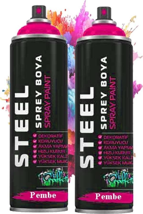 Pembe Sprey Boya 200 ml 2 Adet Hızlı Kuruyan Profesyonel Ahşap Plastik Demir Metal Cam Porselen Duvar Renkli - Image 1