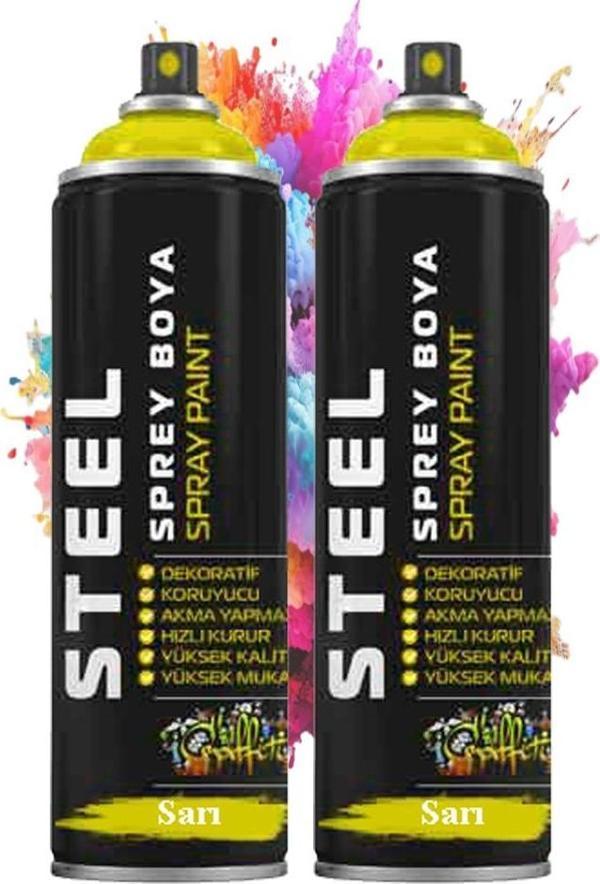 Sarı Sprey Boya 200 ml 2 Adet Hızlı Kuruyan Profesyonel Ahşap Plastik Demir Metal Cam Porselen Duvar Renkli - Image 1